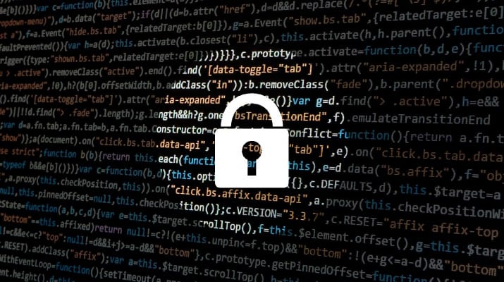 Padlock over lines of data codes to show protection of data