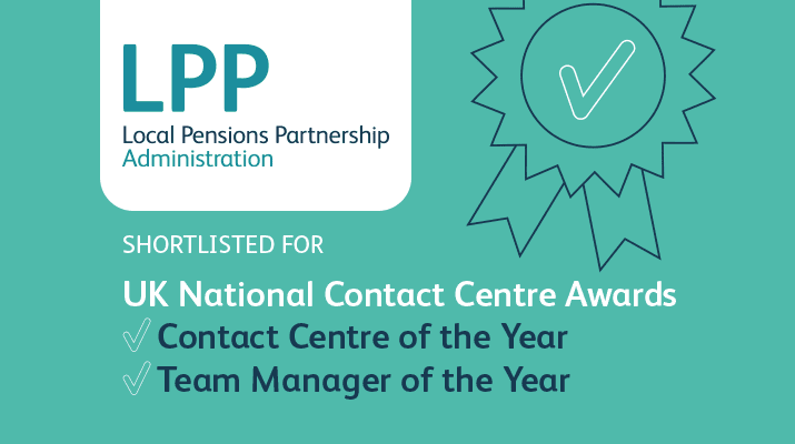 Graphic stating LPPA is nominated for two National UK Contact Centre Awards